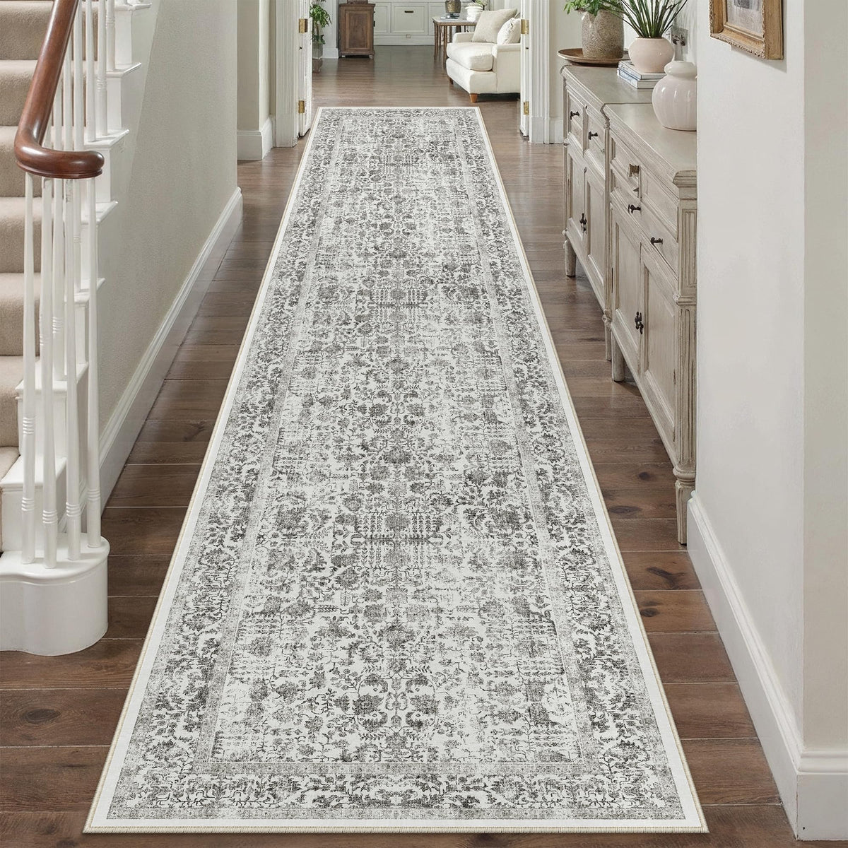 PureCozy Gray Area Rug 8x10 Vintage Floral