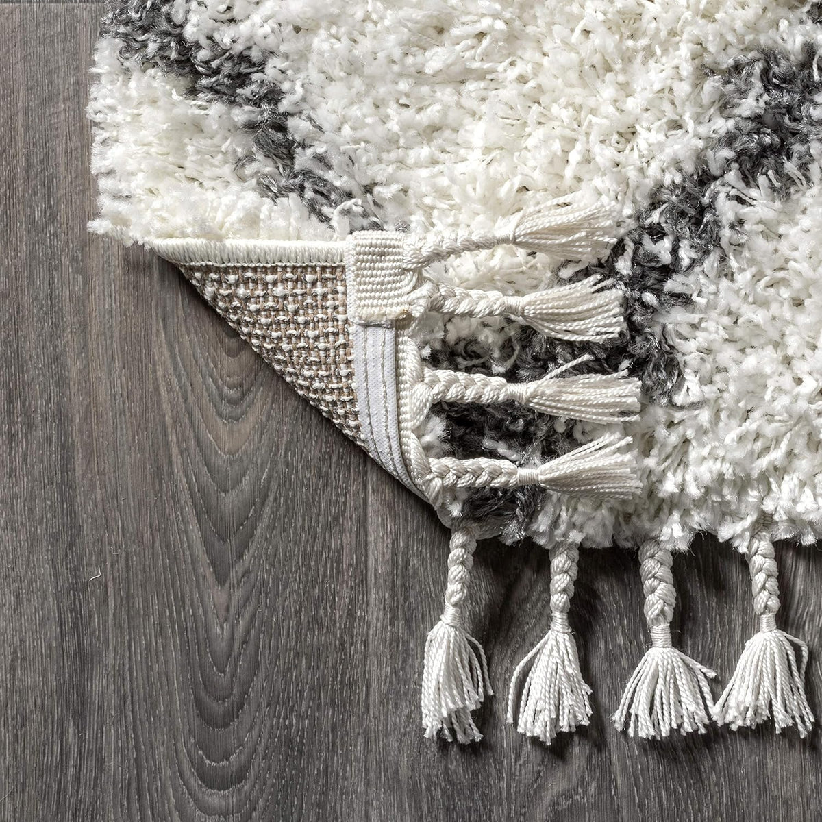 JONATHAN Y Mercer Shag Plush Tassel Ivory/Gray Indoor Area Rug, 8x10, Moroccan Geometric Trellis, Contemporary, Easy-Cleaning for Living Room, Bedroom, Kitchen, Pet Friendly, Non-Shedding (MCR102B-8)