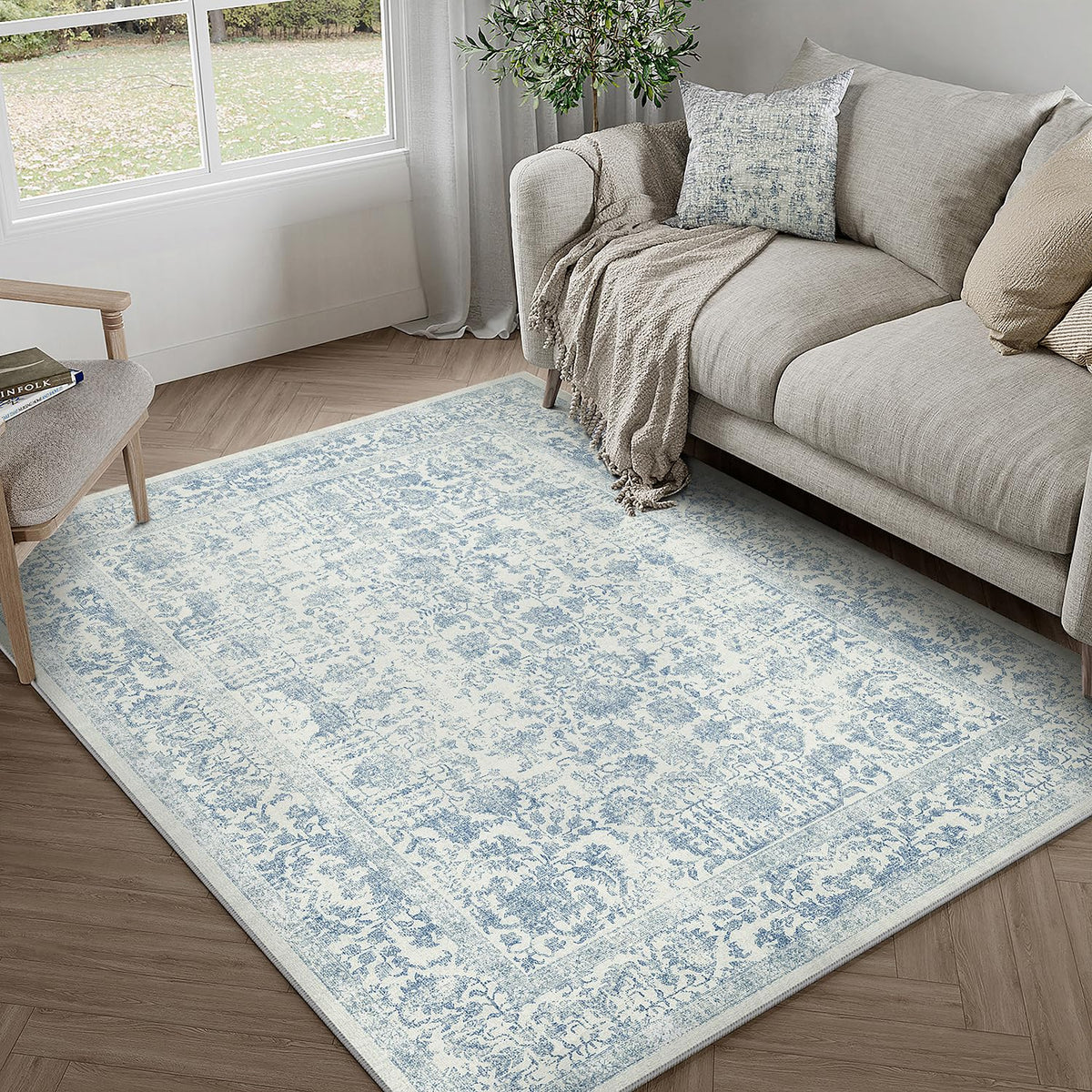 PureCozy Gray Area Rug 8x10 Vintage Floral