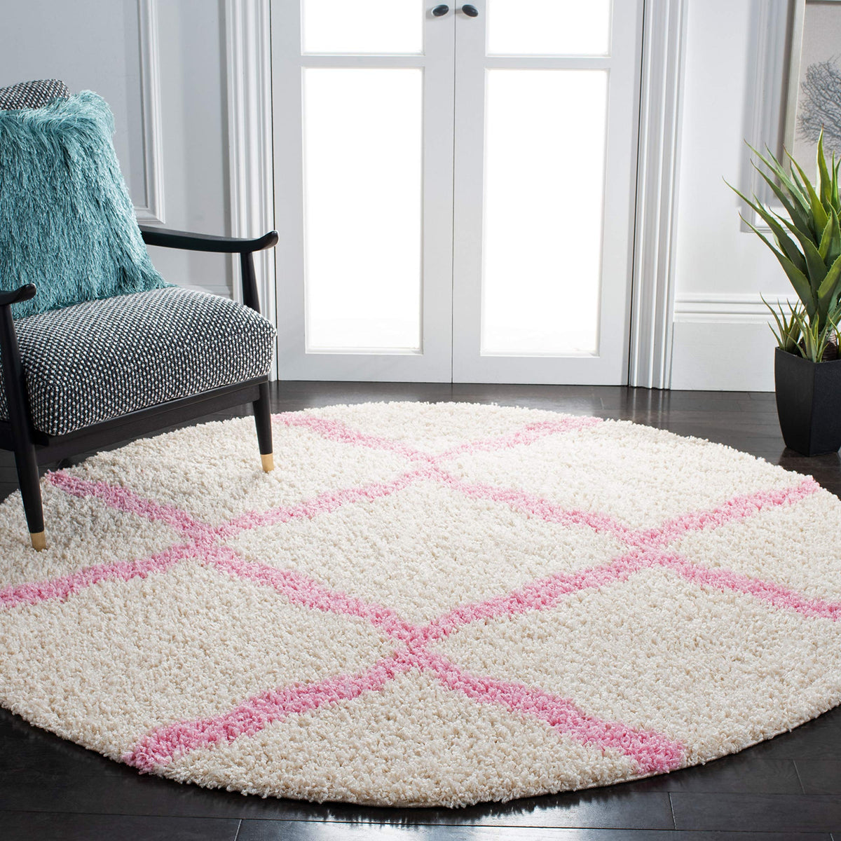 SAFAVIEH Dallas Shag Collection 8' x 10' Beige/Ivory SGD257D Trellis Non-Shedding Living Room Bedroom Dining Room Entryway Plush 1.5-inch Thick Area Rug