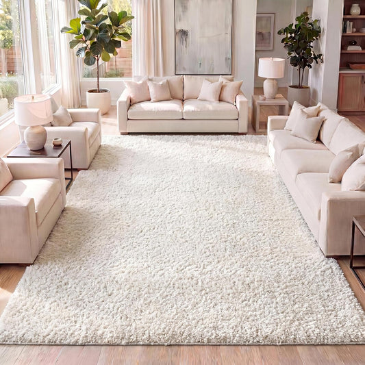 JONATHAN Y Mercer Shag Plush Cream Indoor Area Rug, 4x6, Contemporary, Modern, Easy-Cleaning for Living Room, Bedroom, Kitchen, Pet Friendly, Non-Shedding (MCR106D-4)