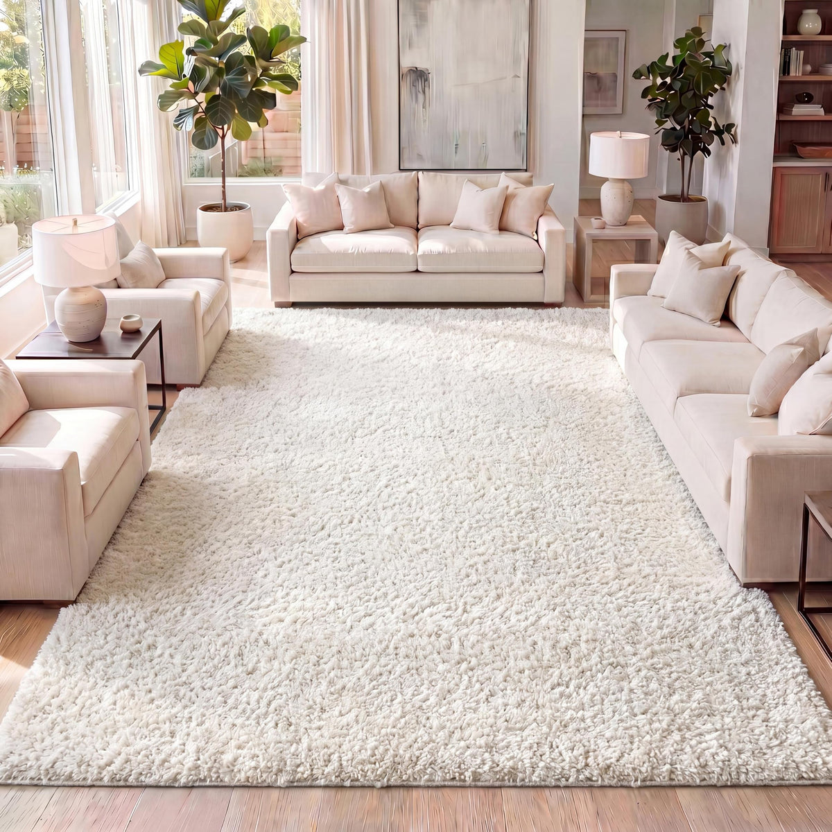 JONATHAN Y Mercer Shag Plush Cream Indoor Area Rug, 4x6, Contemporary, Modern, Easy-Cleaning for Living Room, Bedroom, Kitchen, Pet Friendly, Non-Shedding (MCR106D-4)