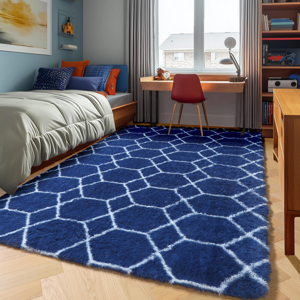 Area Rugs for Living Room Bedroom, 5x8 Fluffy Tie-Dyed Light Grey Shag Rug