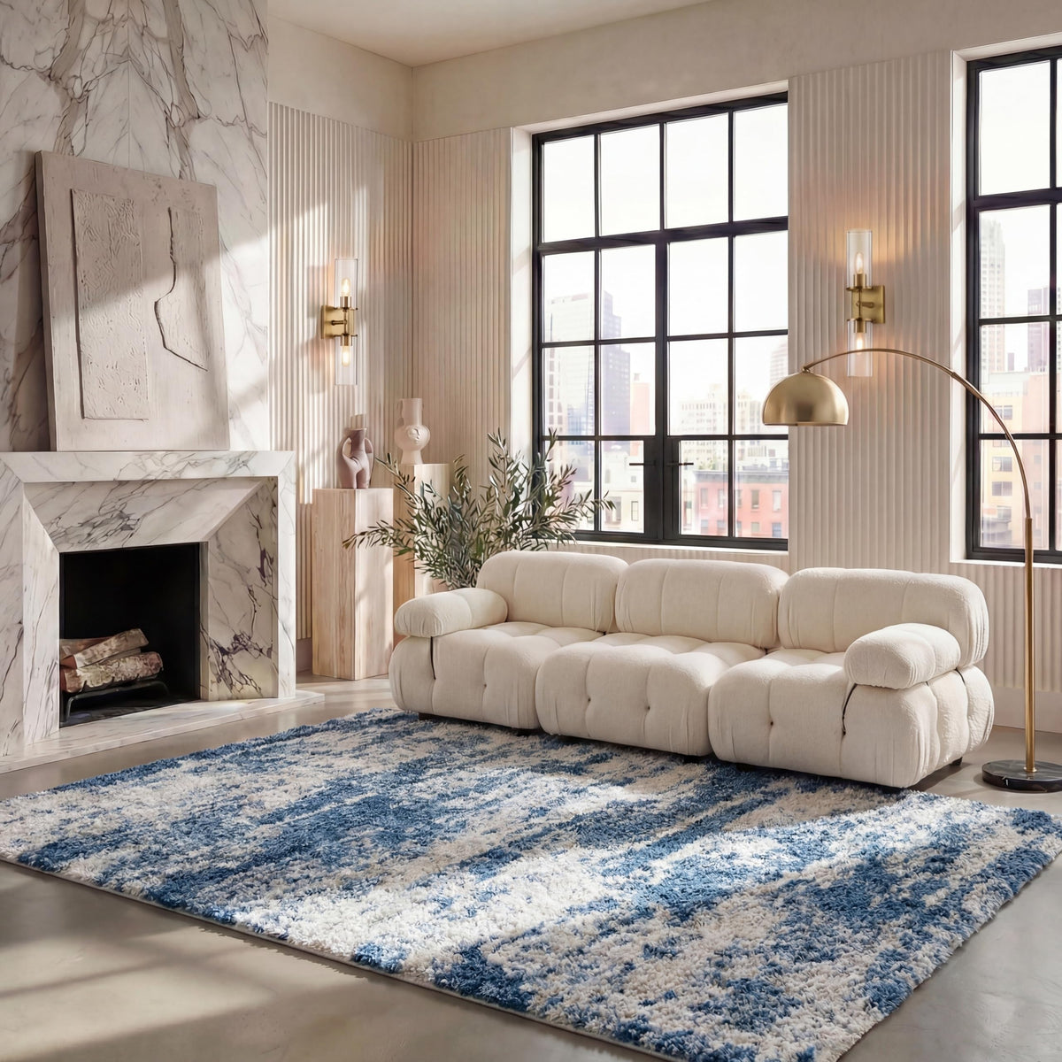 SAFAVIEH Berber Shag Rug 8x10, Large Grey Blue & Cream BER219G