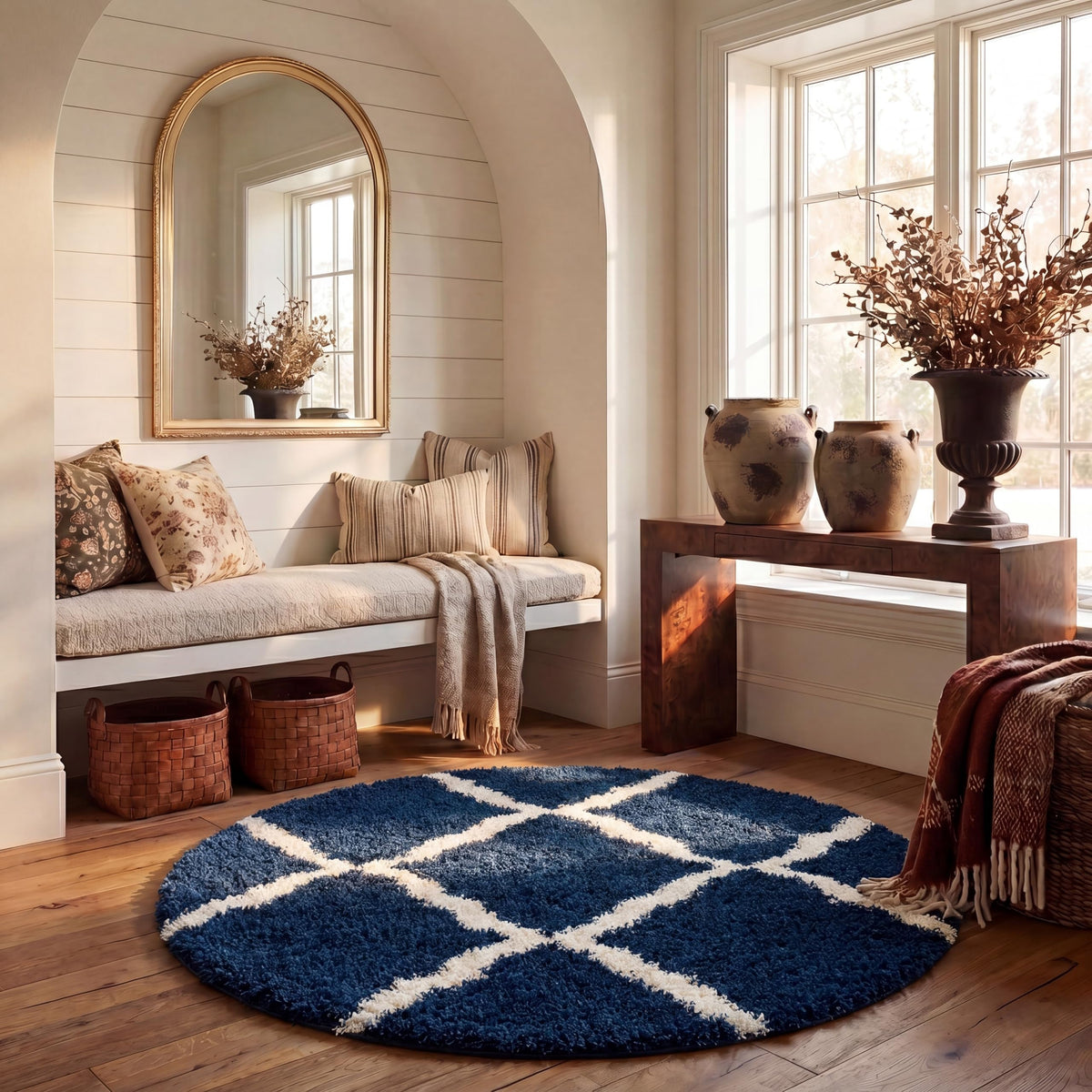 SAFAVIEH Dallas Shag Collection 8' x 10' Beige/Ivory SGD257D Trellis Non-Shedding Living Room Bedroom Dining Room Entryway Plush 1.5-inch Thick Area Rug