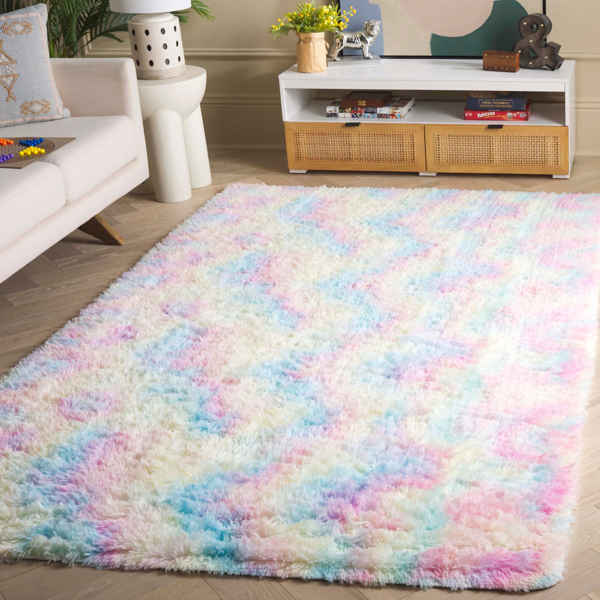 SAFAVIEH Rainbow Shag Collection Area Rug - 8' x 10', Light Beige, Slip Resistant, Non-Shedding & Easy Care, 1.6-inch Thick, Ideal for Living Room, Bedroom, Home Office, Dining Space (RBO100A-8)