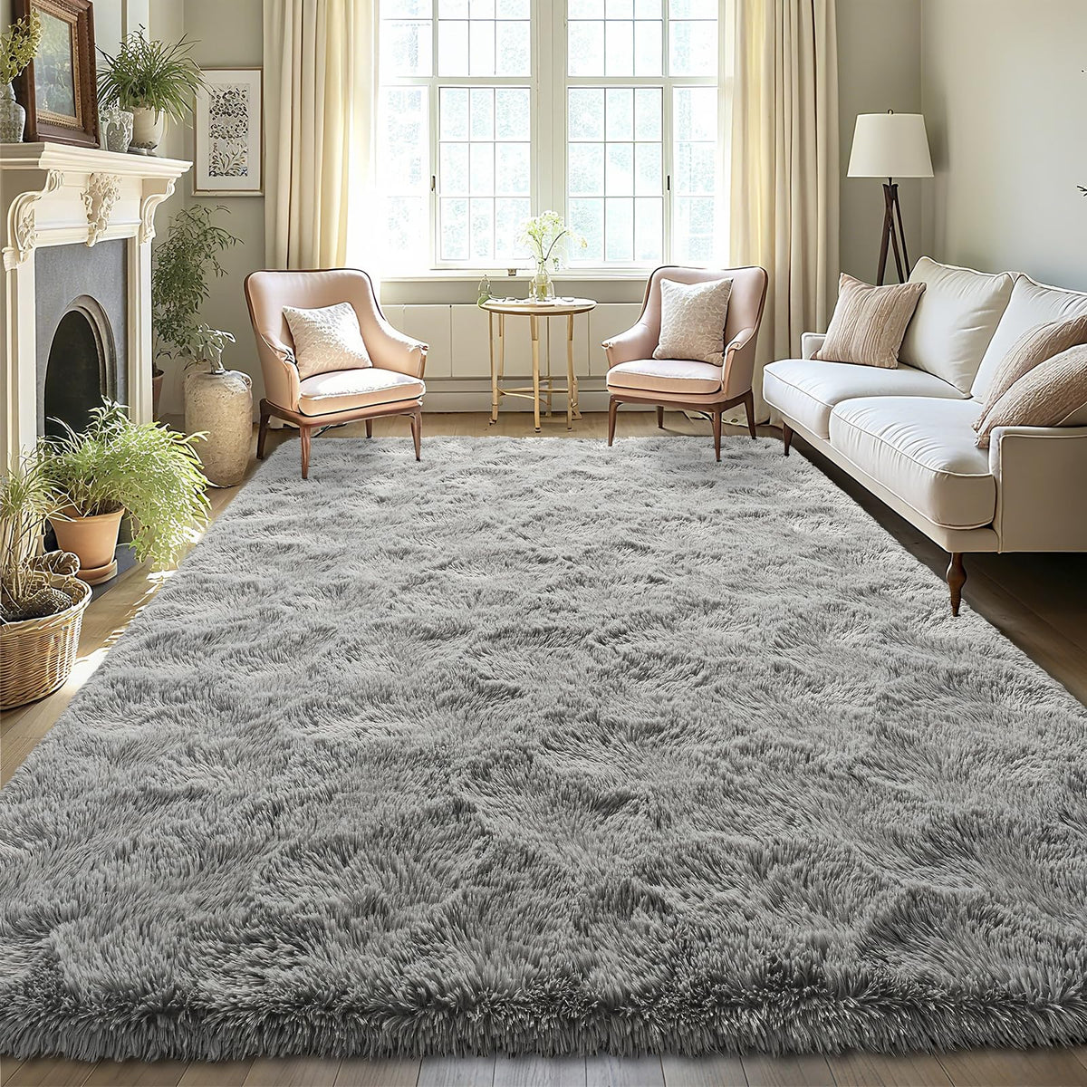 LOCHAS Area Rugs Fluffy Living Room Carpets for Kids Bedroom 6x9, Cream