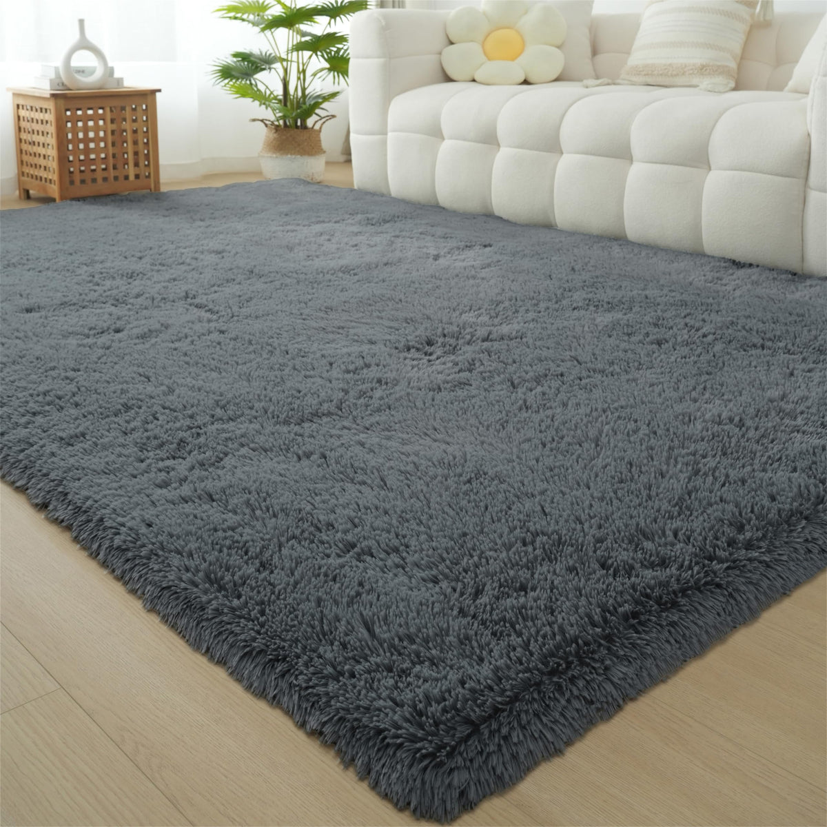 Grey Shag Rug for Living Room 6x9 - Soft Fluffy Plush Area Carpet