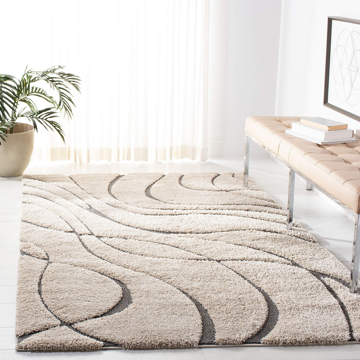 SAFAVIEH Florida Shag Rug 6'x9', Soft Plush Modern Cream & Beige SG471-1113