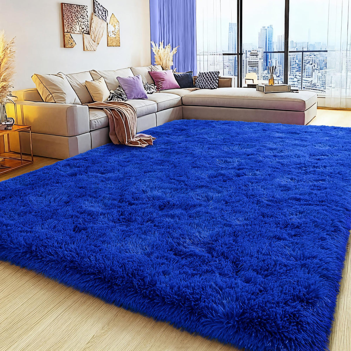 Large 8x10 Area Rugs for Living Room, Tie-Dyed Yellow Soft Shag Rug