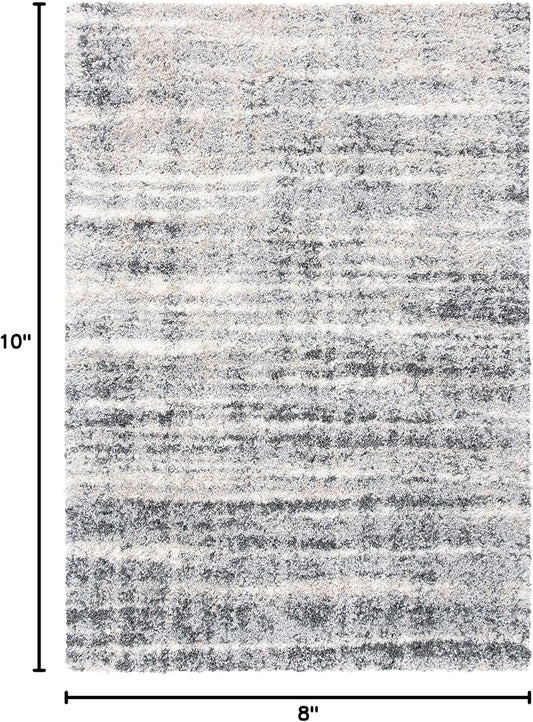 SAFAVIEH Area Rug 8x10 - Fontana Shag Collection - Large - Grey & Ivory, Modern Design, Non-Shedding & Easy Cleaning, Ultra Plush Thick Pile, Ideal for Living Room, Bedroom, Dining Space (FNT856G)