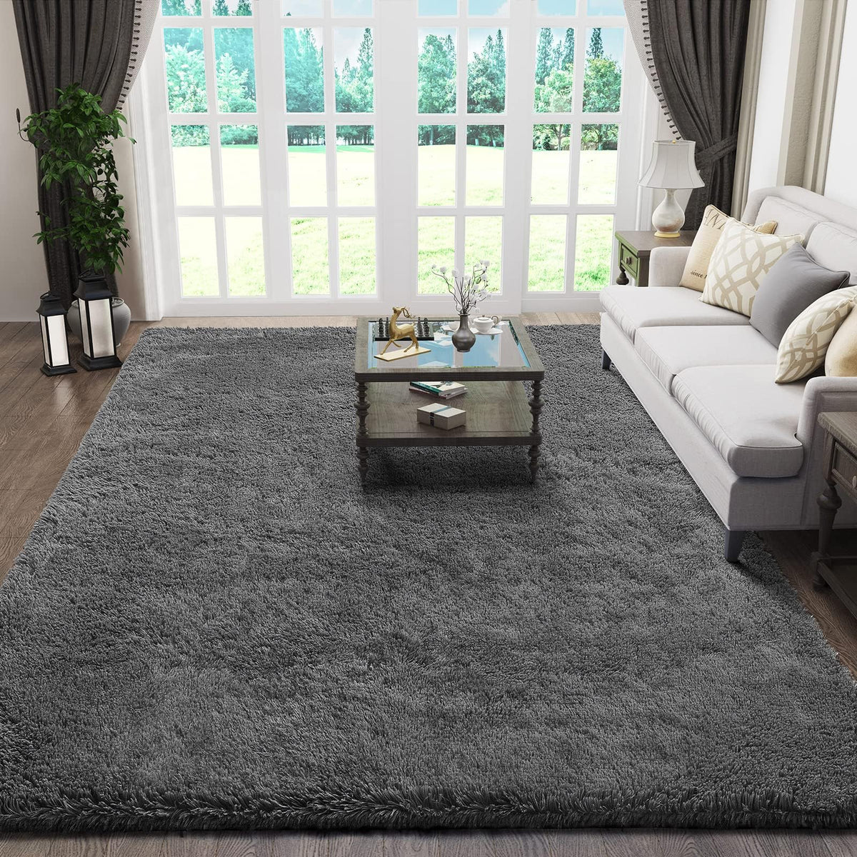 Ophanie 8x10 Area Rugs for Living Room, Washable Non-Slip Fluffy Soft Large Shag Bedroom Carpet, Ivory Big Indoor Nursery Rug, Carpets for Boy and Girls Room Dorm Decor with Over 99 pcs Pile fibers