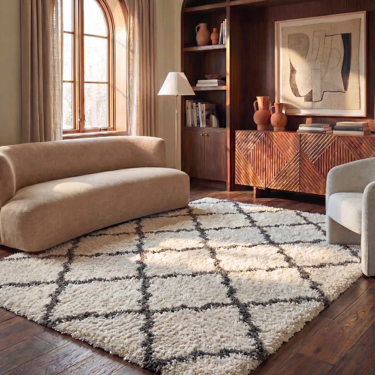SAFAVIEH Dallas Shag Collection 8' x 10' Beige/Ivory SGD257D Trellis Non-Shedding Living Room Bedroom Dining Room Entryway Plush 1.5-inch Thick Area Rug