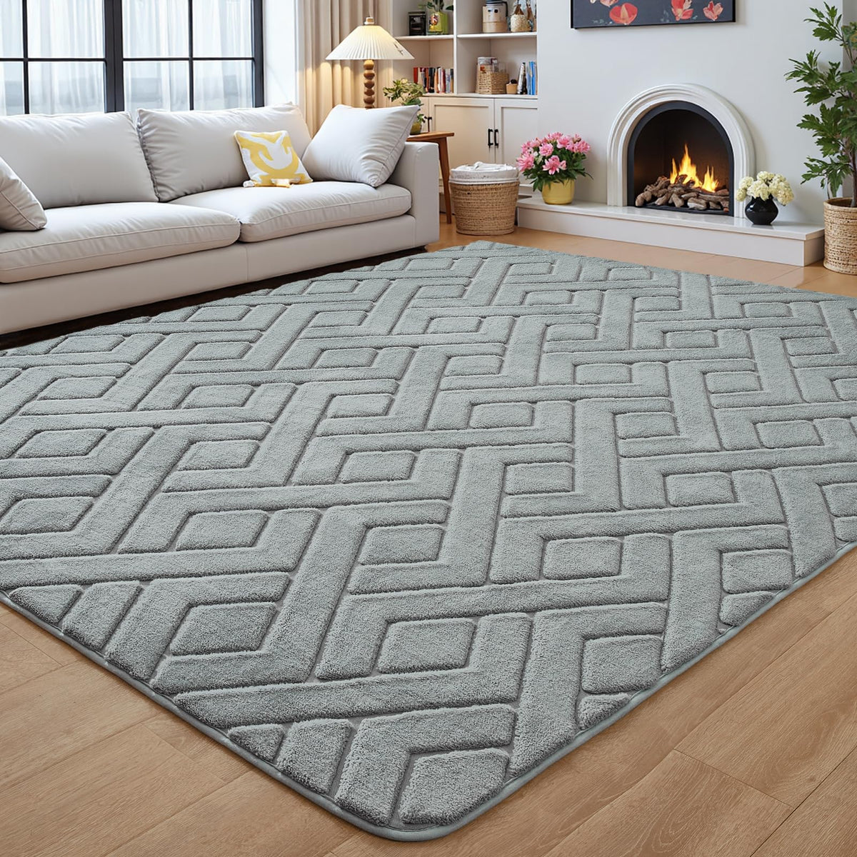 5x7 Black Fluffy Shag Area Rug for Living Room Bedroom
