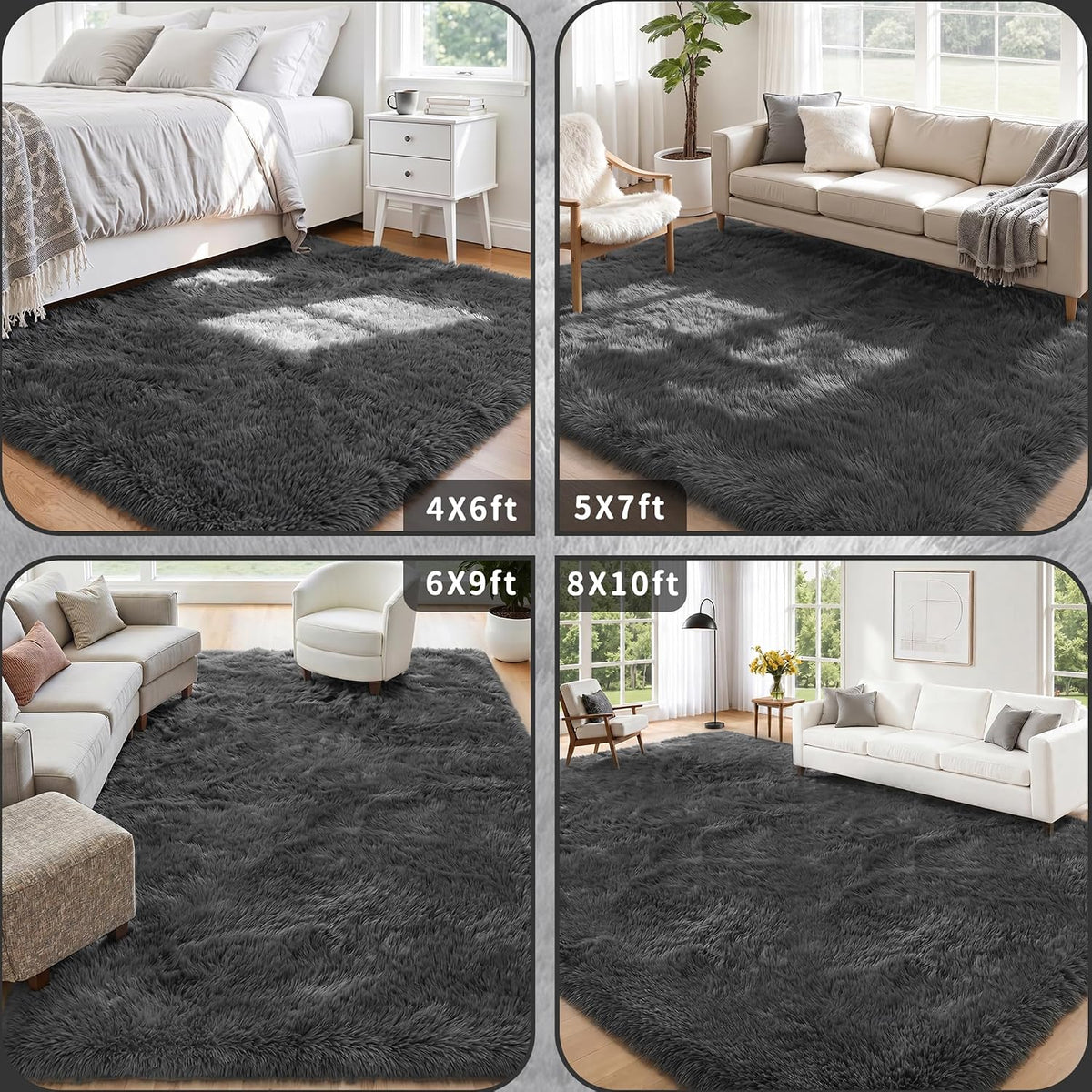 8x10 Area Rugs for Living Room Bedroom,Ultra Soft Fluffy Shag Rug Grey