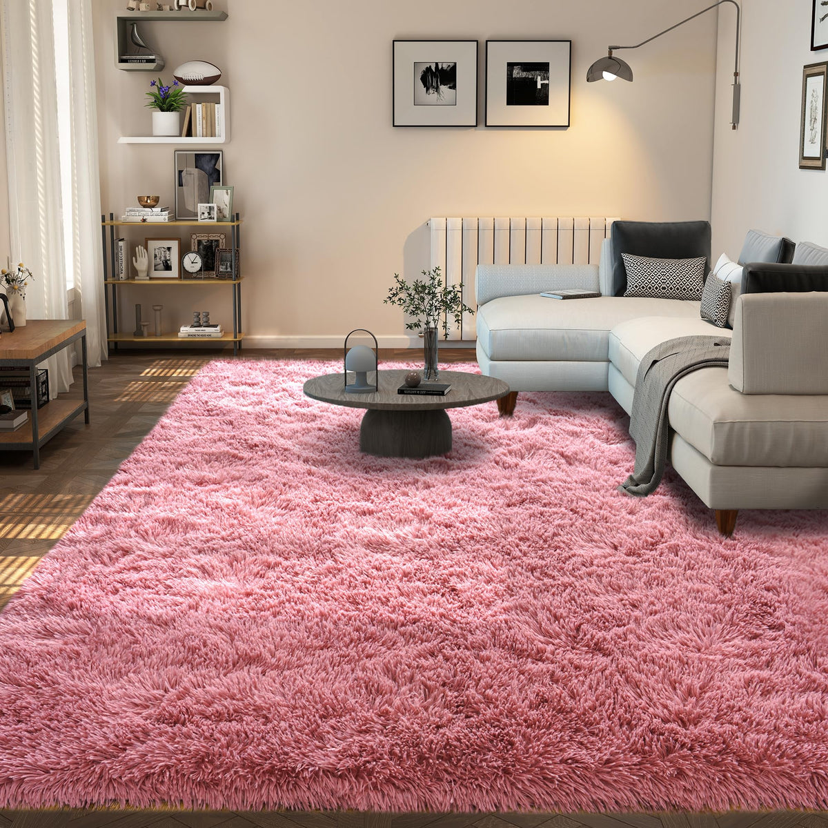 Large 8x10 Area Rugs for Living Room, Tie-Dyed Yellow Soft Shag Rug