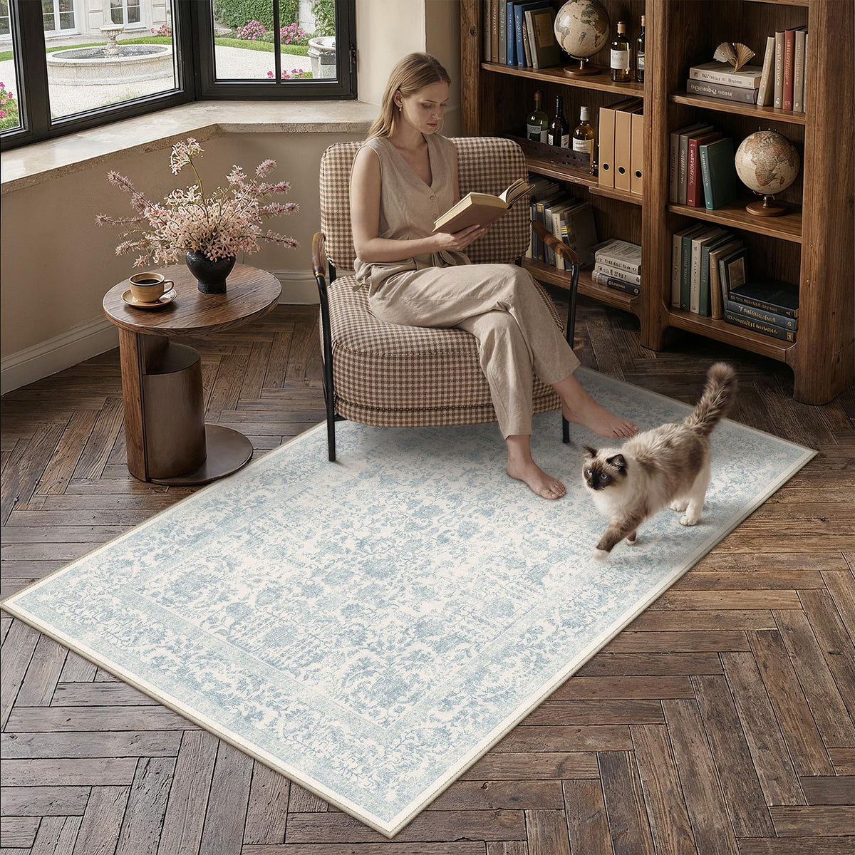 PureCozy Gray Area Rug 8x10 Vintage Floral