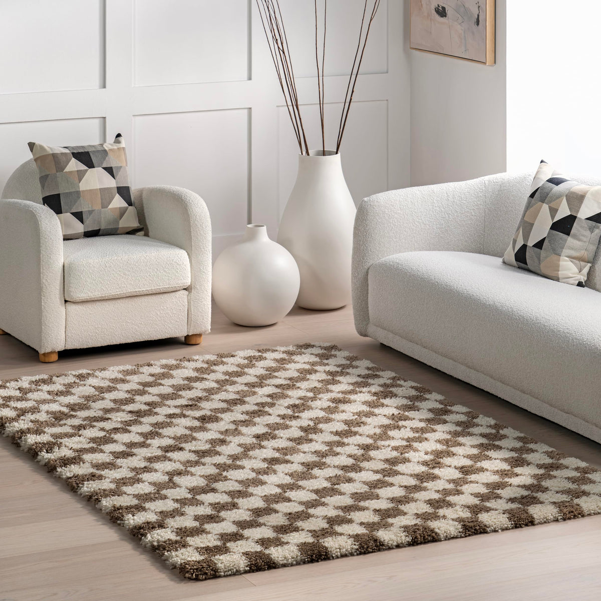 nuLOOM Adelaide Beige Checkered Power Loomed Area Rug, 5' x 8'