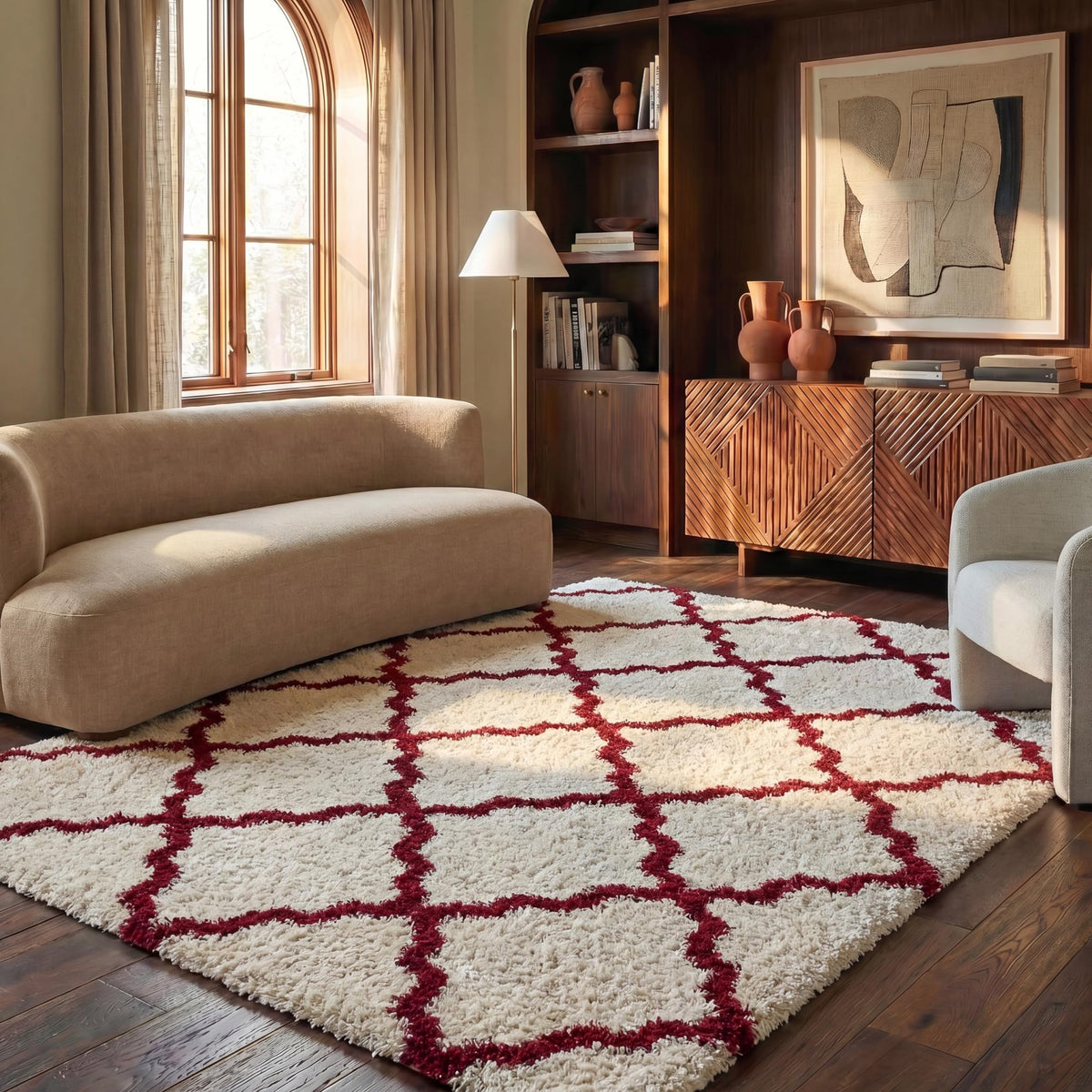SAFAVIEH Dallas Shag Collection 8' x 10' Beige/Ivory SGD257D Trellis Non-Shedding Living Room Bedroom Dining Room Entryway Plush 1.5-inch Thick Area Rug