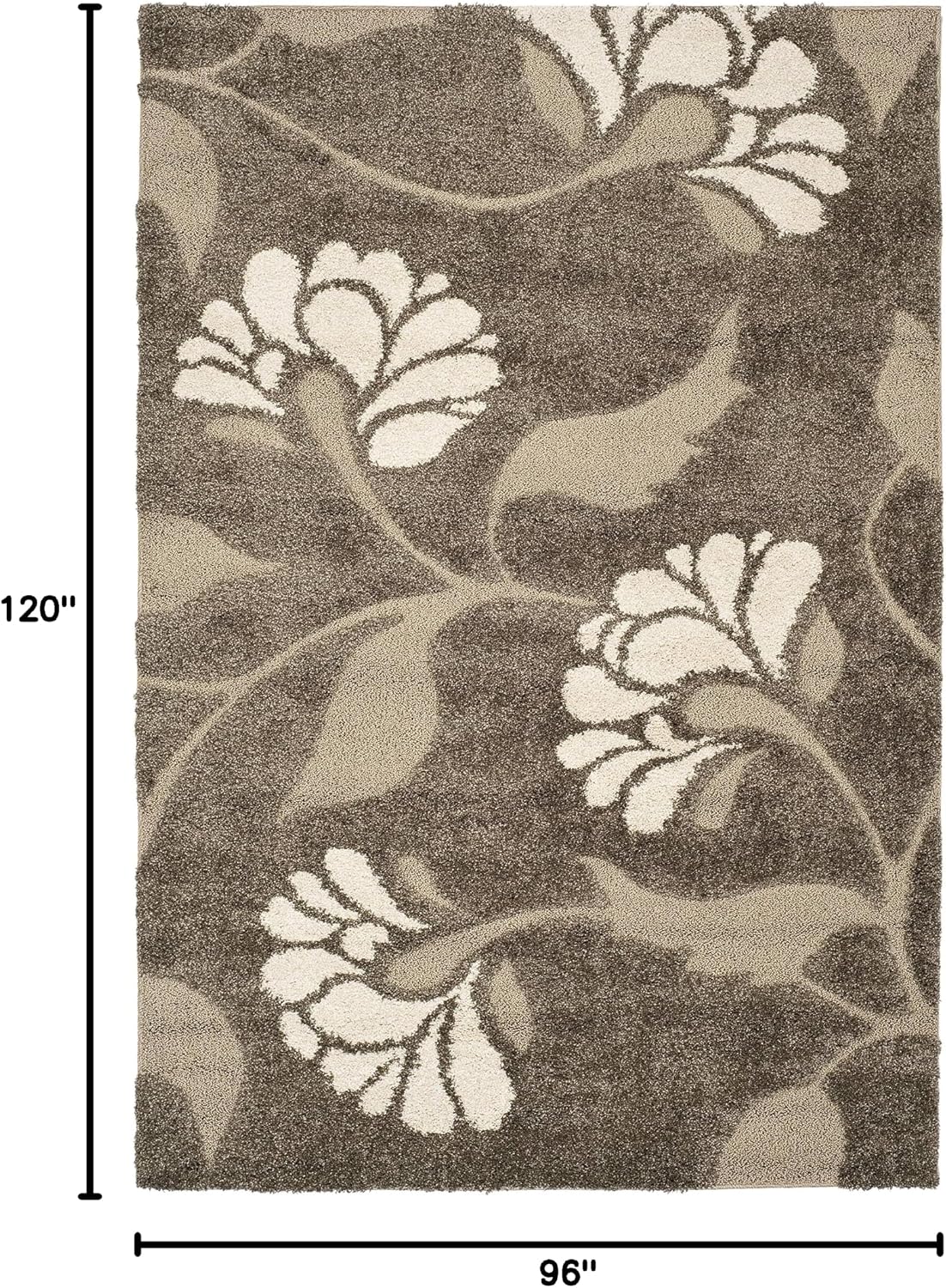 SAFAVIEH Area Rug 8x10 - Florida Shag Collection - Large - Smoke & Beige, Floral Design, Non-Shedding & Easy Cleaning, Plush Thick Pile, Ideal for Living Room, Bedroom, Dining Space (SG459-7913)
