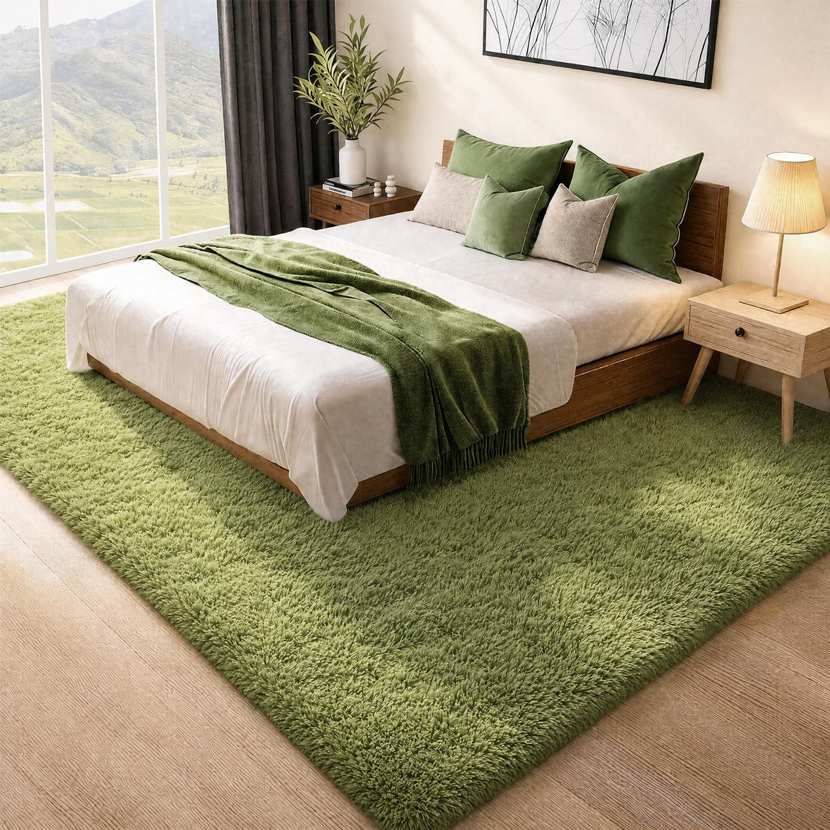 Ophanie 8x10 Area Rugs for Living Room, Washable Non-Slip Fluffy Soft Large Shag Bedroom Carpet, Ivory Big Indoor Nursery Rug, Carpets for Boy and Girls Room Dorm Decor with Over 99 pcs Pile fibers