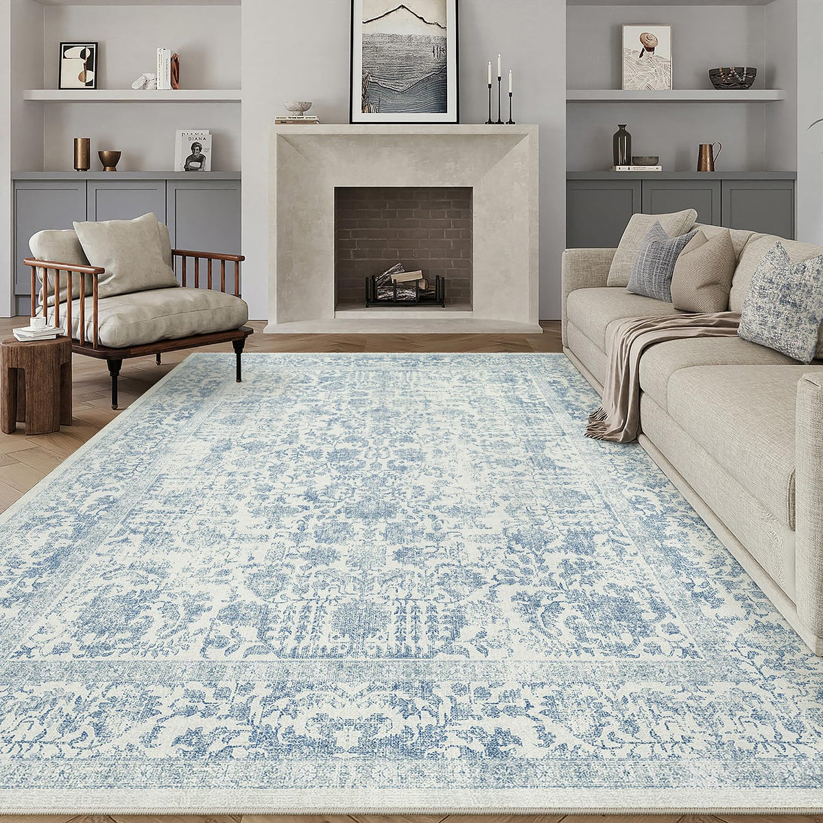 PureCozy Gray Area Rug 8x10 Vintage Floral