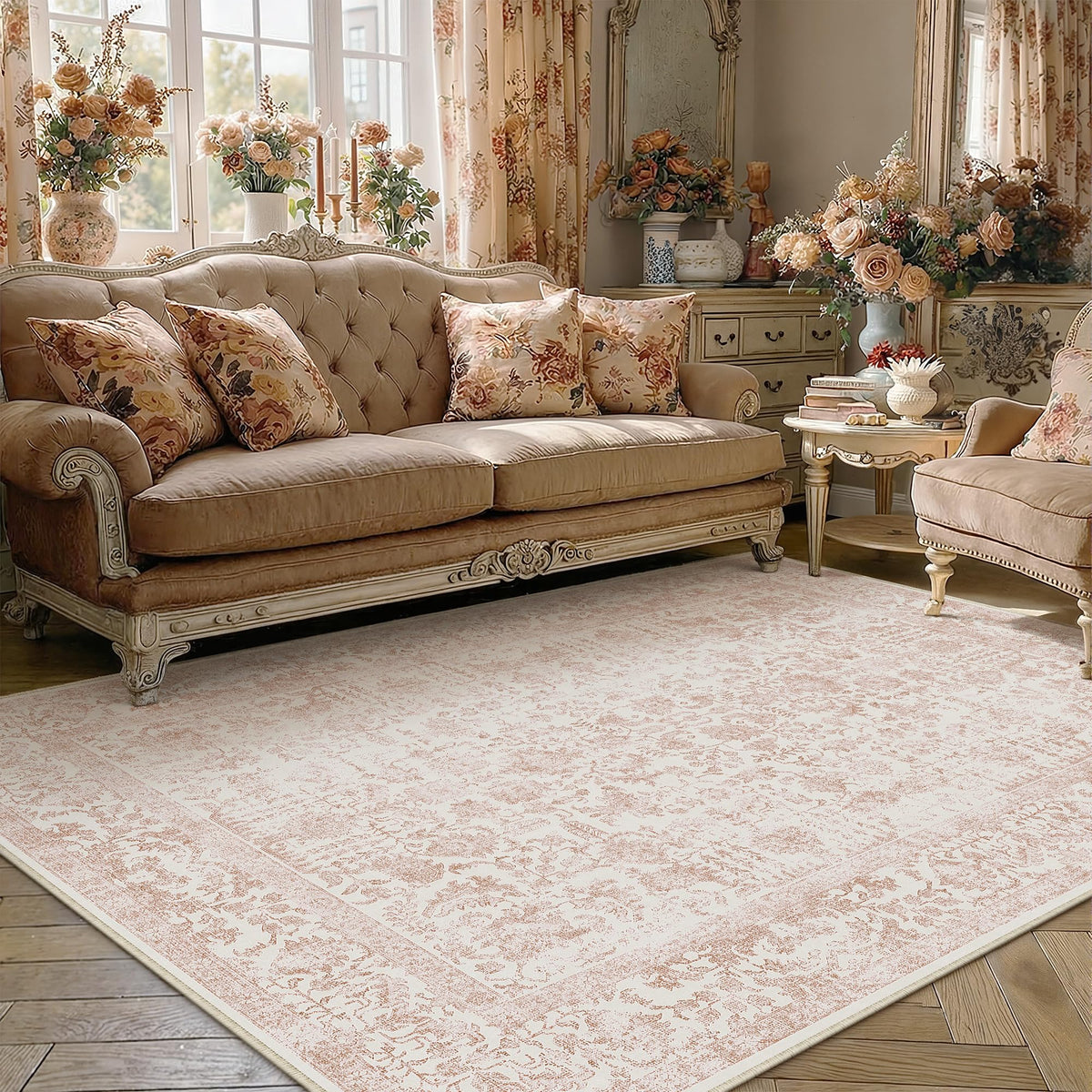 PureCozy Gray Area Rug 8x10 Vintage Floral