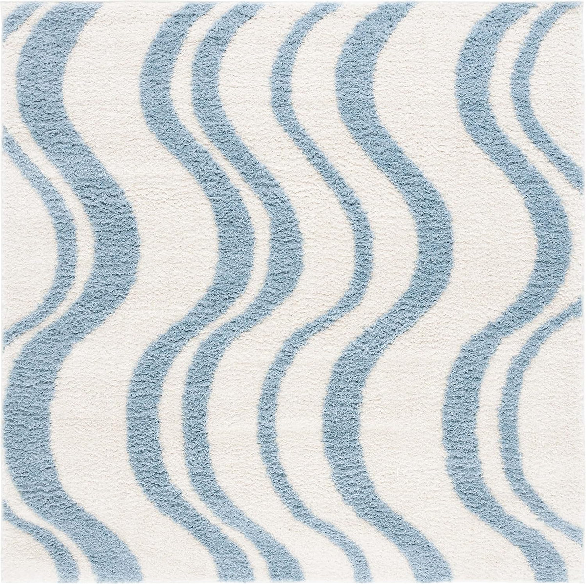 SAFAVIEH Norway Shag Collection Area Rug - 5'3" x 7'6", Blue & Ivory, Wave Design, Non-Shedding & Easy Care, 1.2-inch Thick Ideal for High Traffic Areas in Living Room, Bedroom (NOR210M)