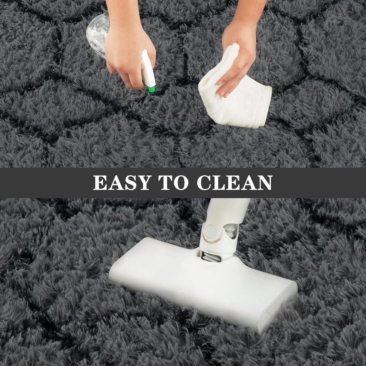 Fluffy Rug for Living Room, Soft Modern 8x10 Grey and Black Shag Area Rugs