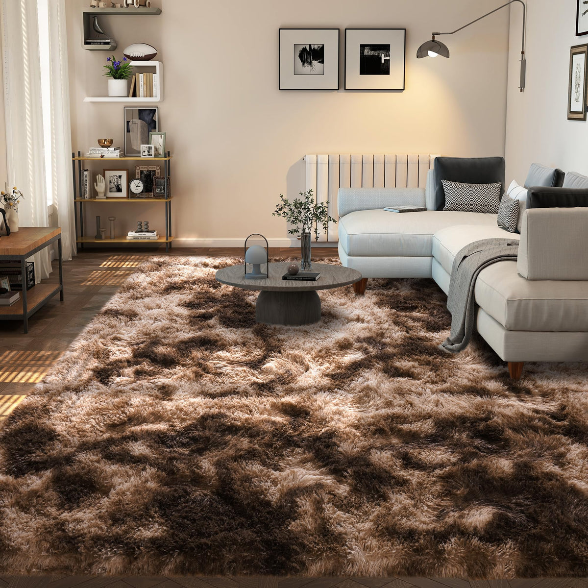 Large 8x10 Area Rugs for Living Room, Tie-Dyed Yellow Soft Shag Rug