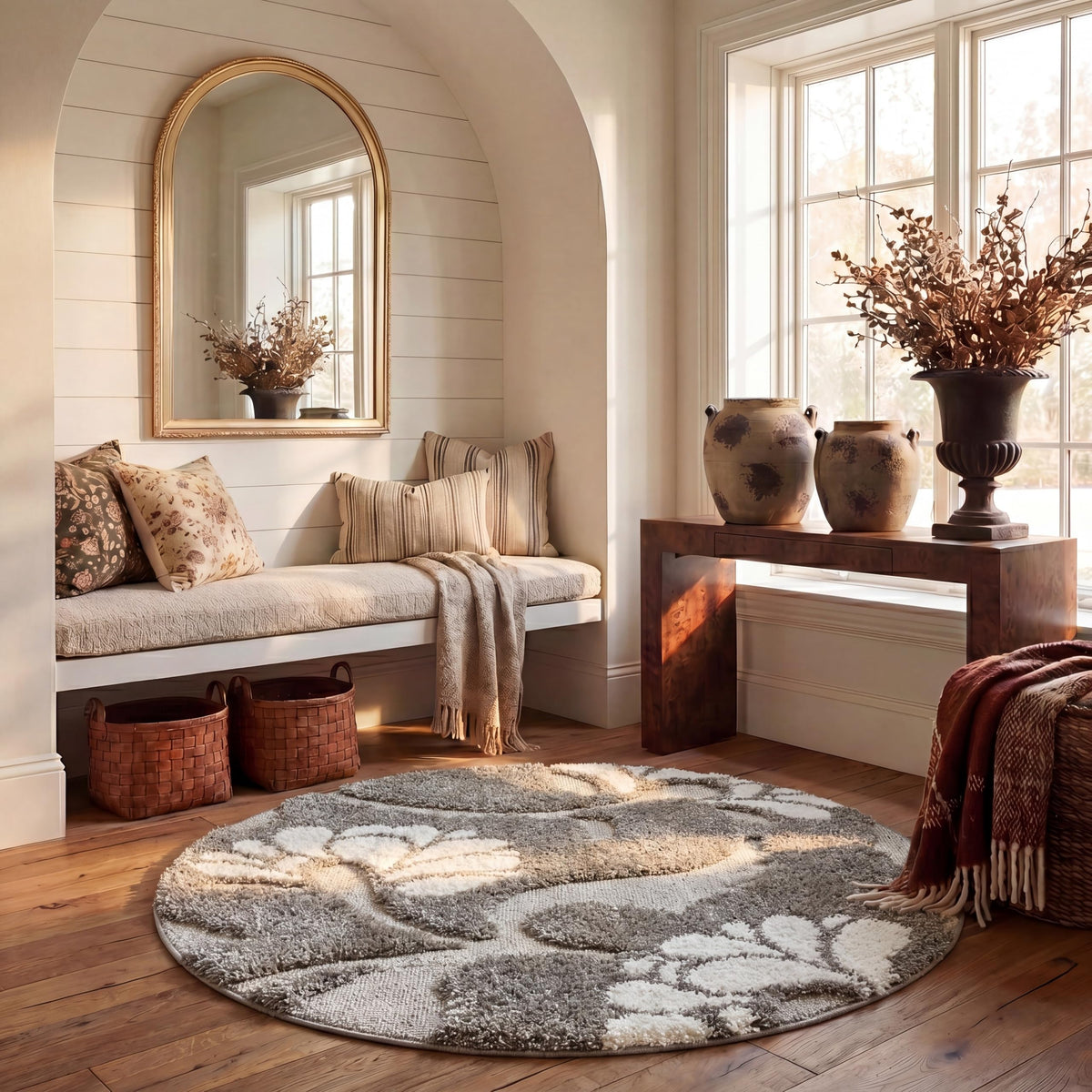 SAFAVIEH Area Rug 8x10 - Florida Shag Collection - Large - Smoke & Beige, Floral Design, Non-Shedding & Easy Cleaning, Plush Thick Pile, Ideal for Living Room, Bedroom, Dining Space (SG459-7913)