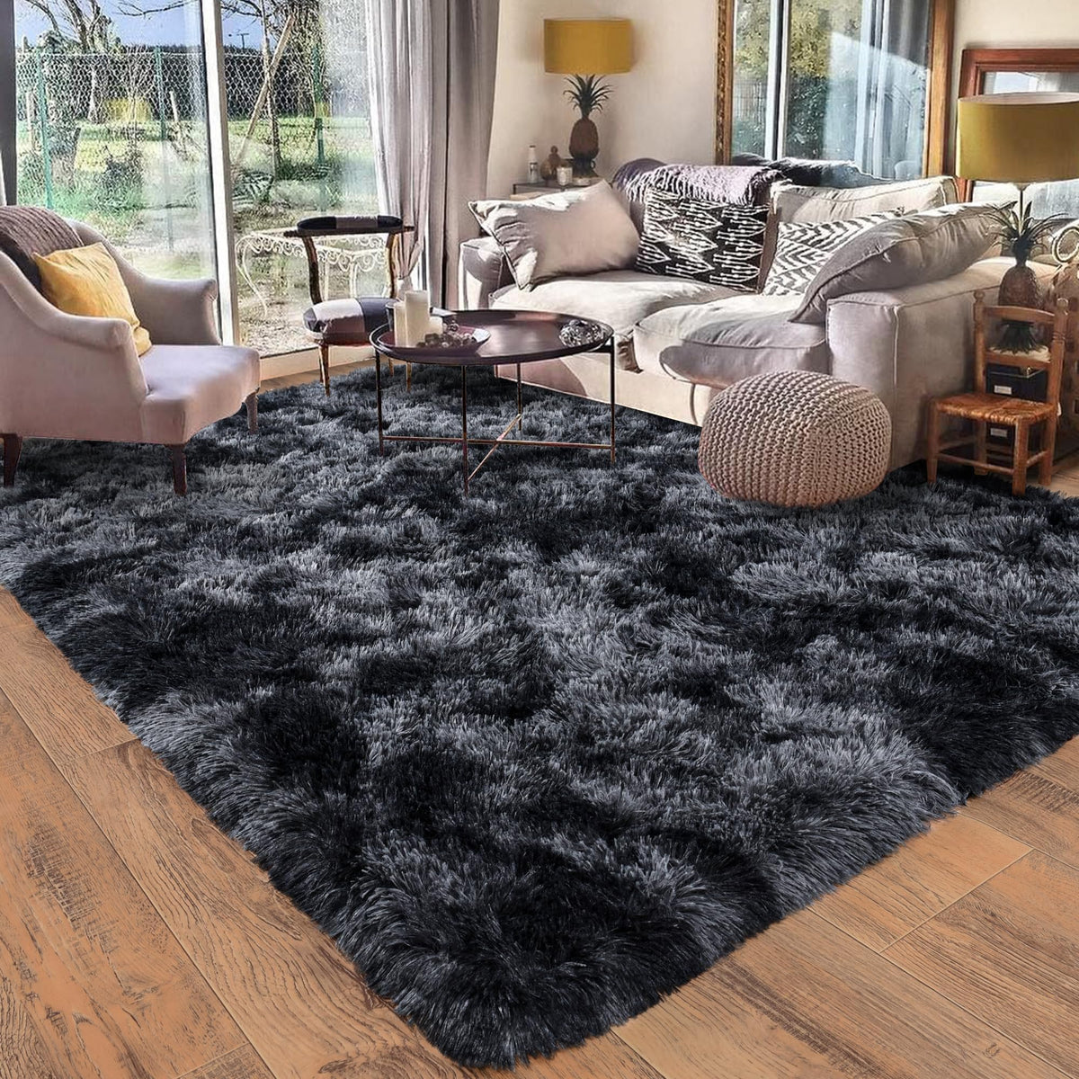 8x10 Area Rugs for Living Room, Ultra Soft Large Shag Black Bedroom Rug Upgrade Non-Slip Plush Modern Fluffy Carpet for Kids Boys Girls Room Home Decor Aesthetic