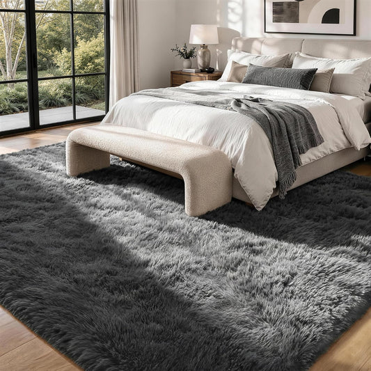 8x10 Area Rugs for Living Room Bedroom,Ultra Soft Fluffy Shag Rug Grey