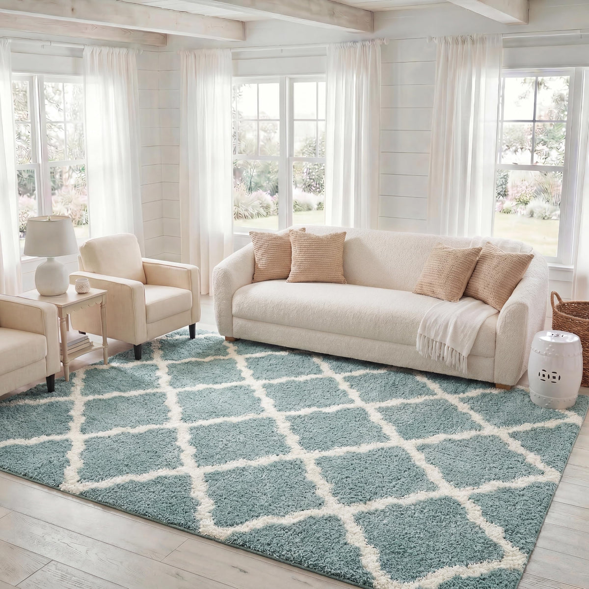 SAFAVIEH Dallas Shag Collection 8' x 10' Beige/Ivory SGD257D Trellis Non-Shedding Living Room Bedroom Dining Room Entryway Plush 1.5-inch Thick Area Rug