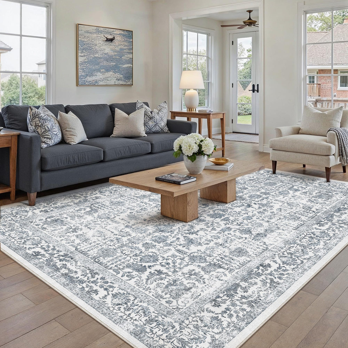 PureCozy Gray Area Rug 8x10 Vintage Floral