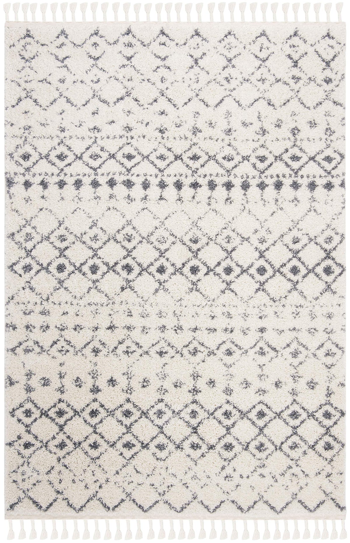 SAFAVIEH Area Rug 8x10 - Berber Fringe Shag Collection - Large - Cream & Dark Grey, Moroccan Design, Non-Shedding & Easy Cleaning, Thick Pile, Ideal for Living Room, Bedroom, Dining Space (BFG516A)