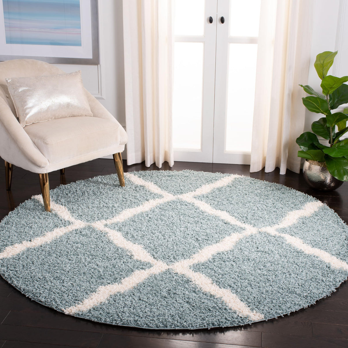 SAFAVIEH Dallas Shag Collection 8' x 10' Beige/Ivory SGD257D Trellis Non-Shedding Living Room Bedroom Dining Room Entryway Plush 1.5-inch Thick Area Rug