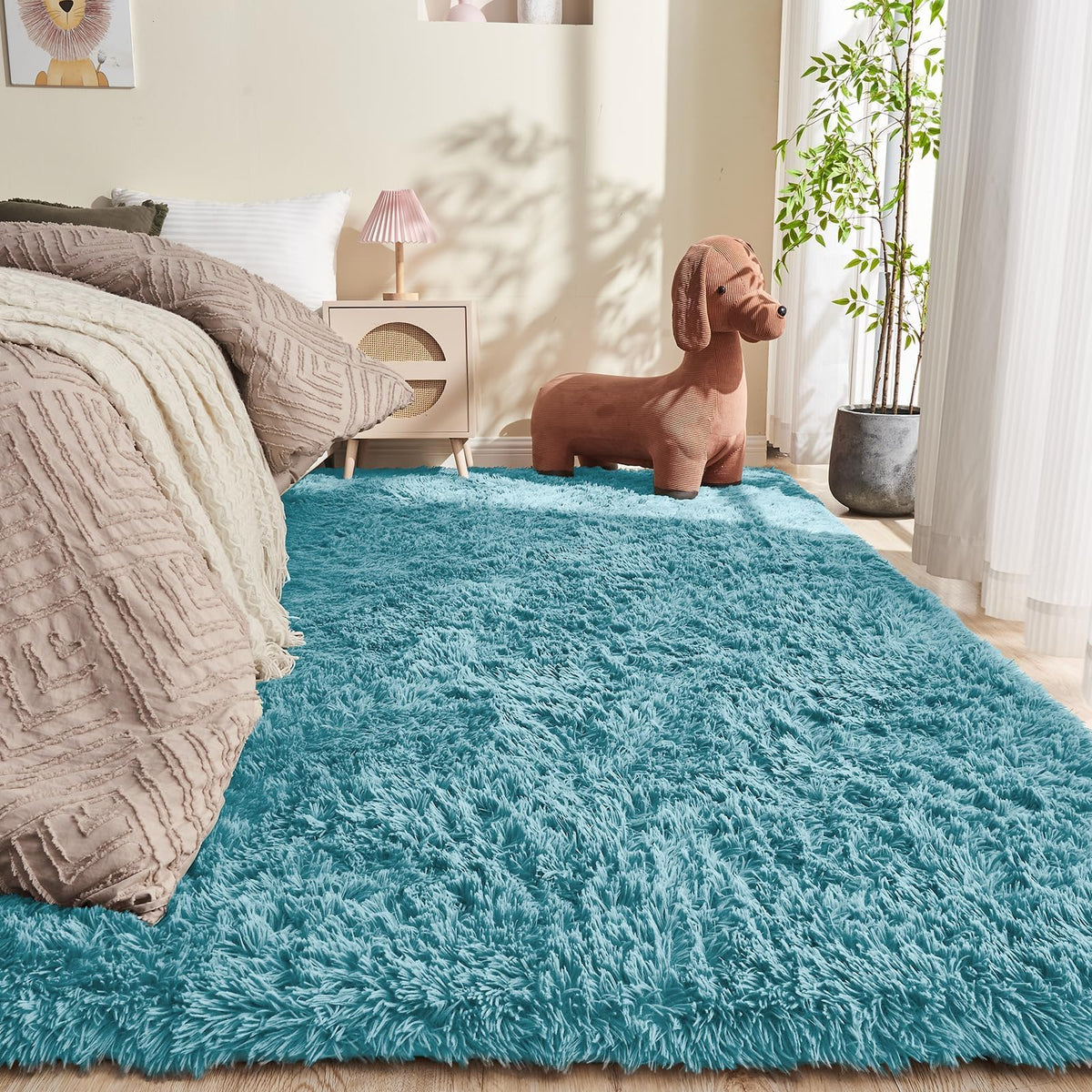 OPPODREAM 5x7 Beige Rugs for Bedroom, Ultra-Soft Fluffy Area Rugs for Living Room, 5 x 7 Shag Carpet for Nursery, Kids, Girl, Boy, Baby, Plush, Fuzzy, Shaggy, Cute Home Decor