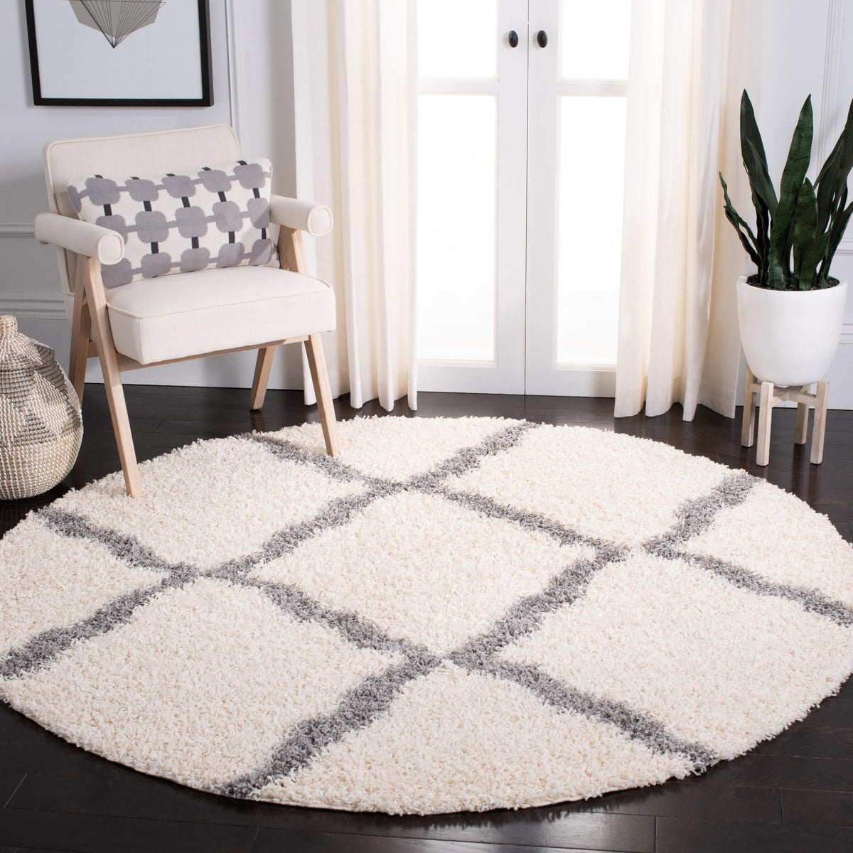SAFAVIEH Dallas Shag Collection 8' x 10' Beige/Ivory SGD257D Trellis Non-Shedding Living Room Bedroom Dining Room Entryway Plush 1.5-inch Thick Area Rug