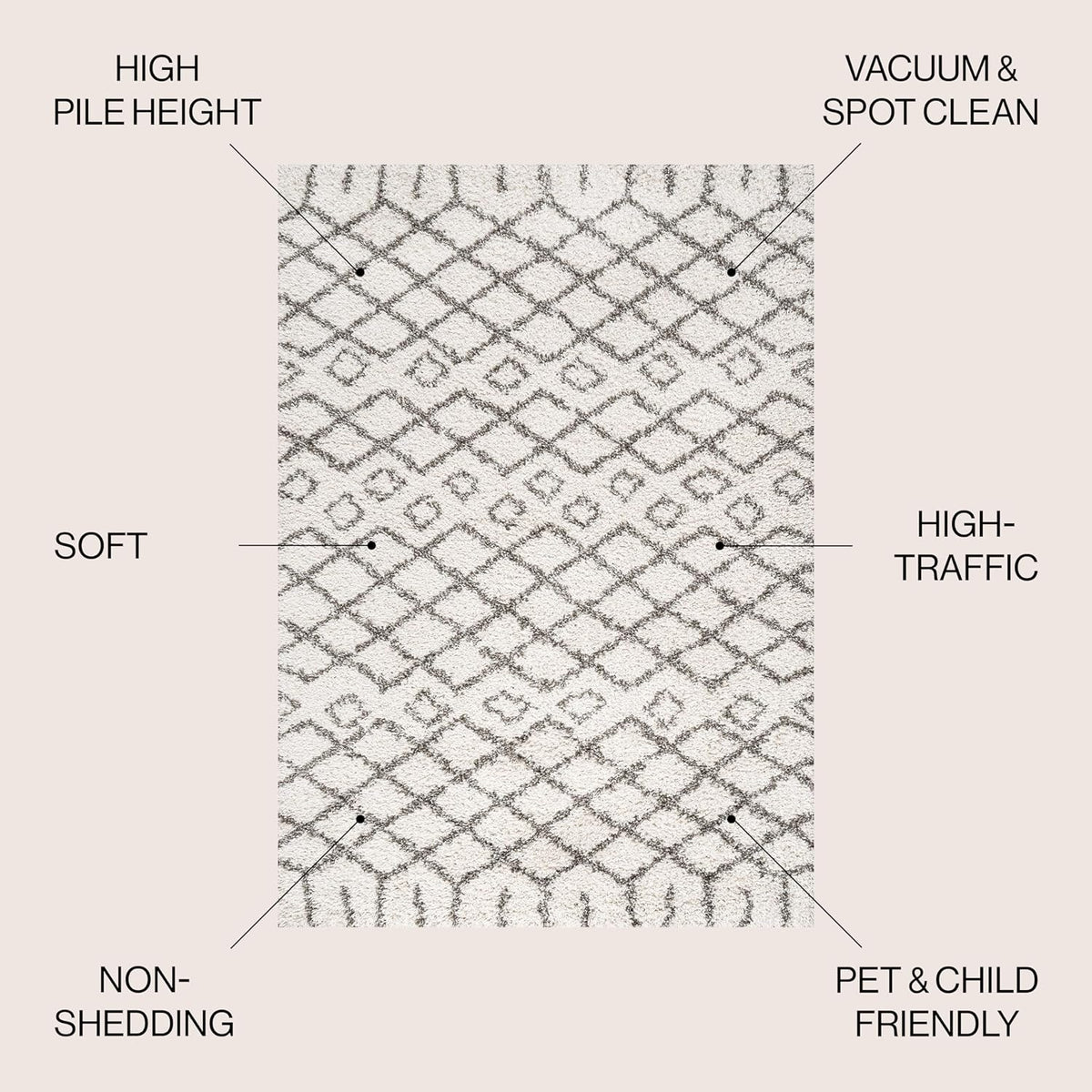 JONATHAN Y Diamond Shag Beige/Dark Gray Indoor Area Rug 8X10 ft, Algaida Moroccan for Living Room, Bedroom, Kitchen, Office, Easy-Cleaning, High Traffic, Pet-Friendly, Non-Shedding SHG104A-8