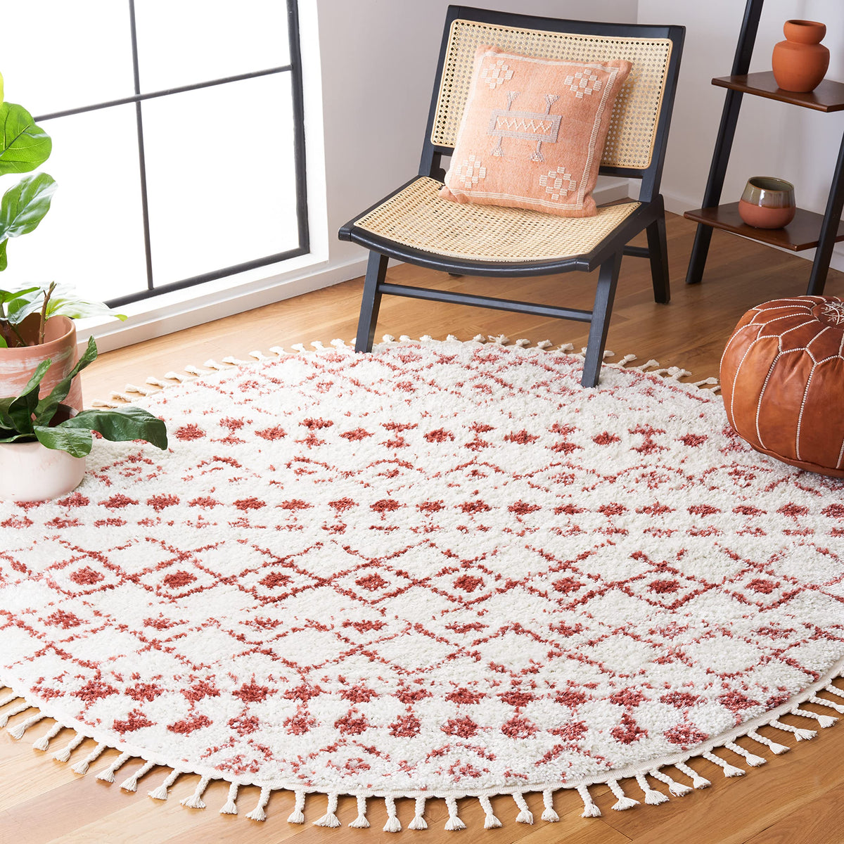 SAFAVIEH Area Rug 8x10 - Berber Fringe Shag Collection - Large - Cream & Dark Grey, Moroccan Design, Non-Shedding & Easy Cleaning, Thick Pile, Ideal for Living Room, Bedroom, Dining Space (BFG516A)