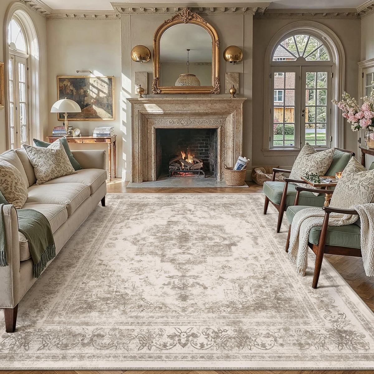 PureCozy Gray Area Rug 8x10 Vintage Floral
