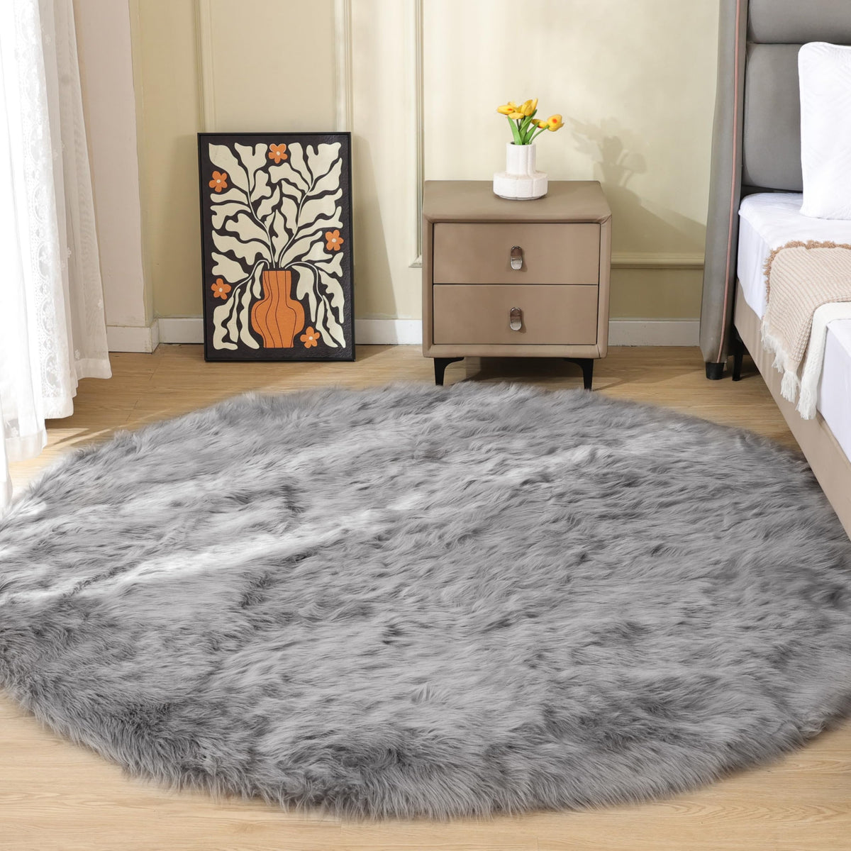 ORINOVA Beige Shag Faux Sheepskin Washable 4X6 Fur Rug for Living Room Bedroom Fluffy Furry Area Rug Rectangle Nursery Decor Rug