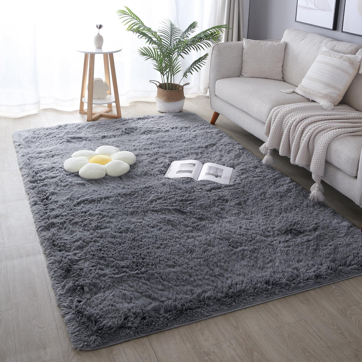 KICHOWUA 4x6 Fluffy Fuzzy Kids Shag Rainbow Rug for Girls Bedroom Playroom