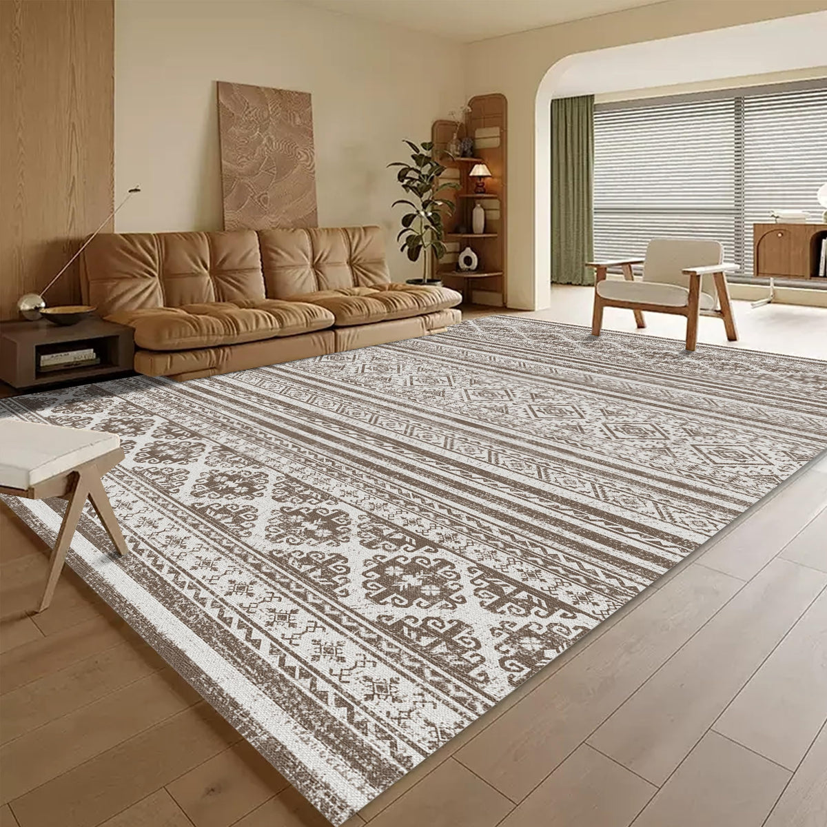 RUGSURE Washable Area Rugs 9' x 12' - 1/6 Thick - Moroccan-Inspired -Stain & Water Resistant Non-Slip - Resistant Rug for Living Room, Bedroom, Nursery, Pet & Child Friendly (Blue and Brown)