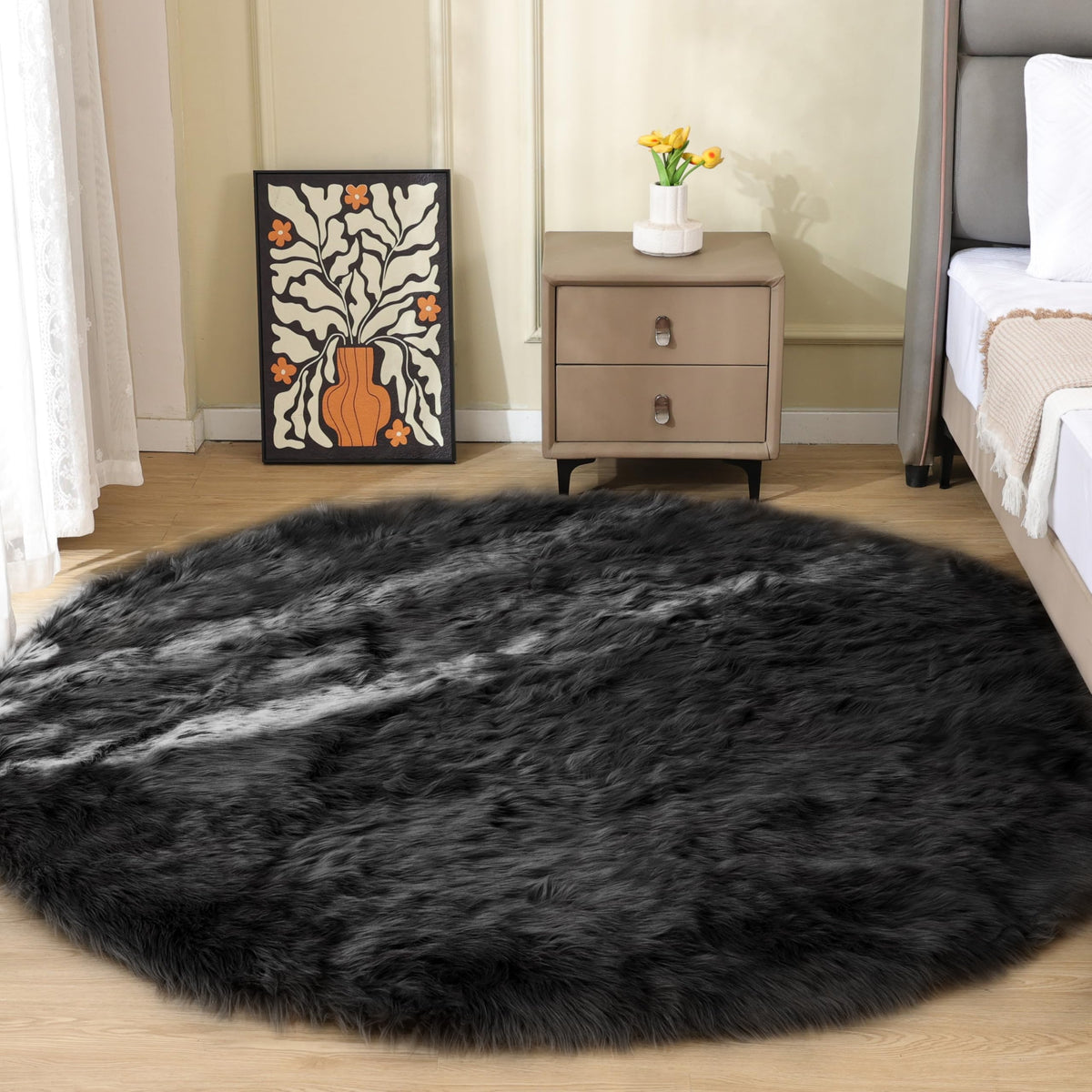 ORINOVA Beige Shag Faux Sheepskin Washable 4X6 Fur Rug for Living Room Bedroom Fluffy Furry Area Rug Rectangle Nursery Decor Rug