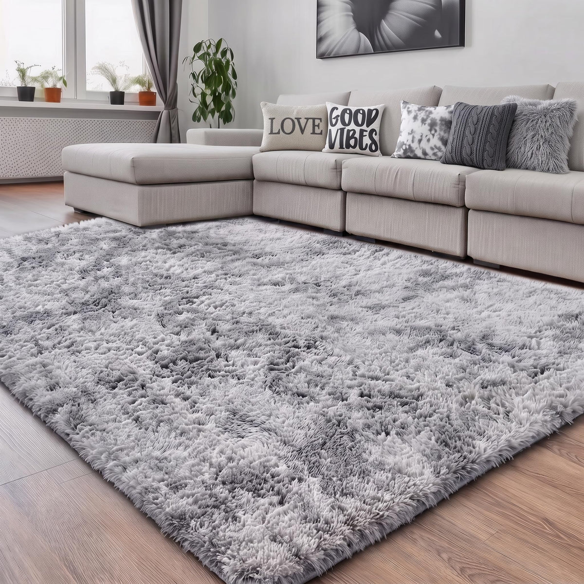 Amdrebio Burnt Orange Shag Plush Large Area Rug 6x9 for Living Room Bedroom