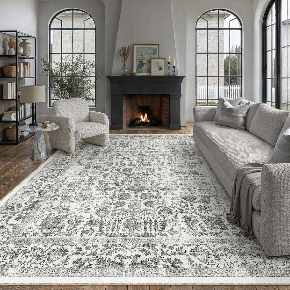PureCozy Gray Area Rug 8x10 Vintage Floral