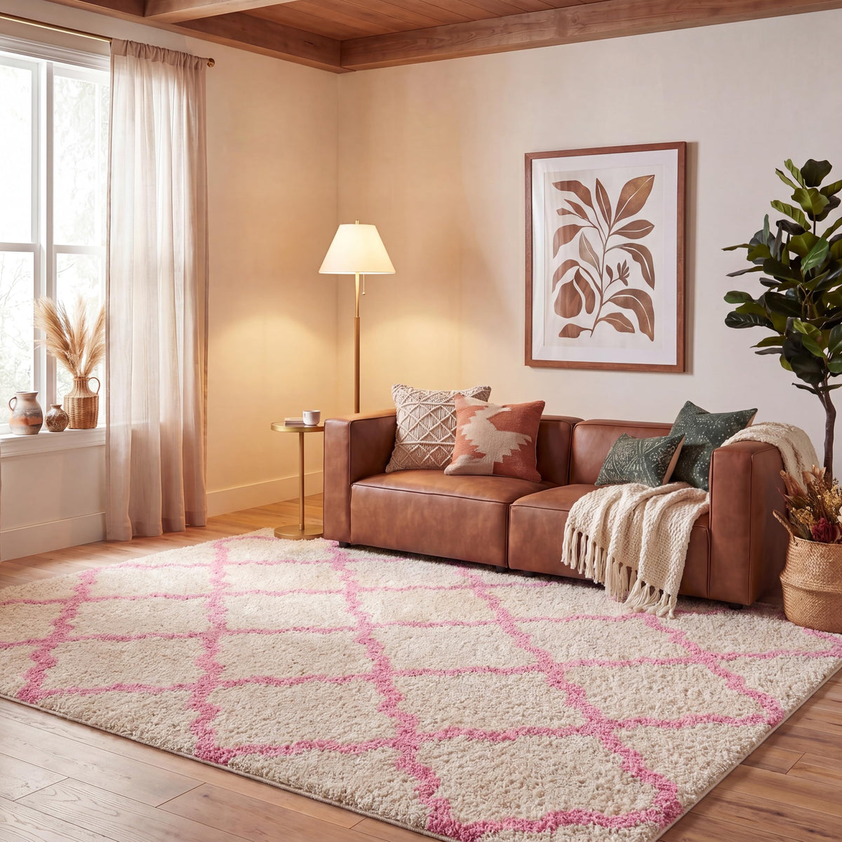 SAFAVIEH Dallas Shag Collection 8' x 10' Beige/Ivory SGD257D Trellis Non-Shedding Living Room Bedroom Dining Room Entryway Plush 1.5-inch Thick Area Rug