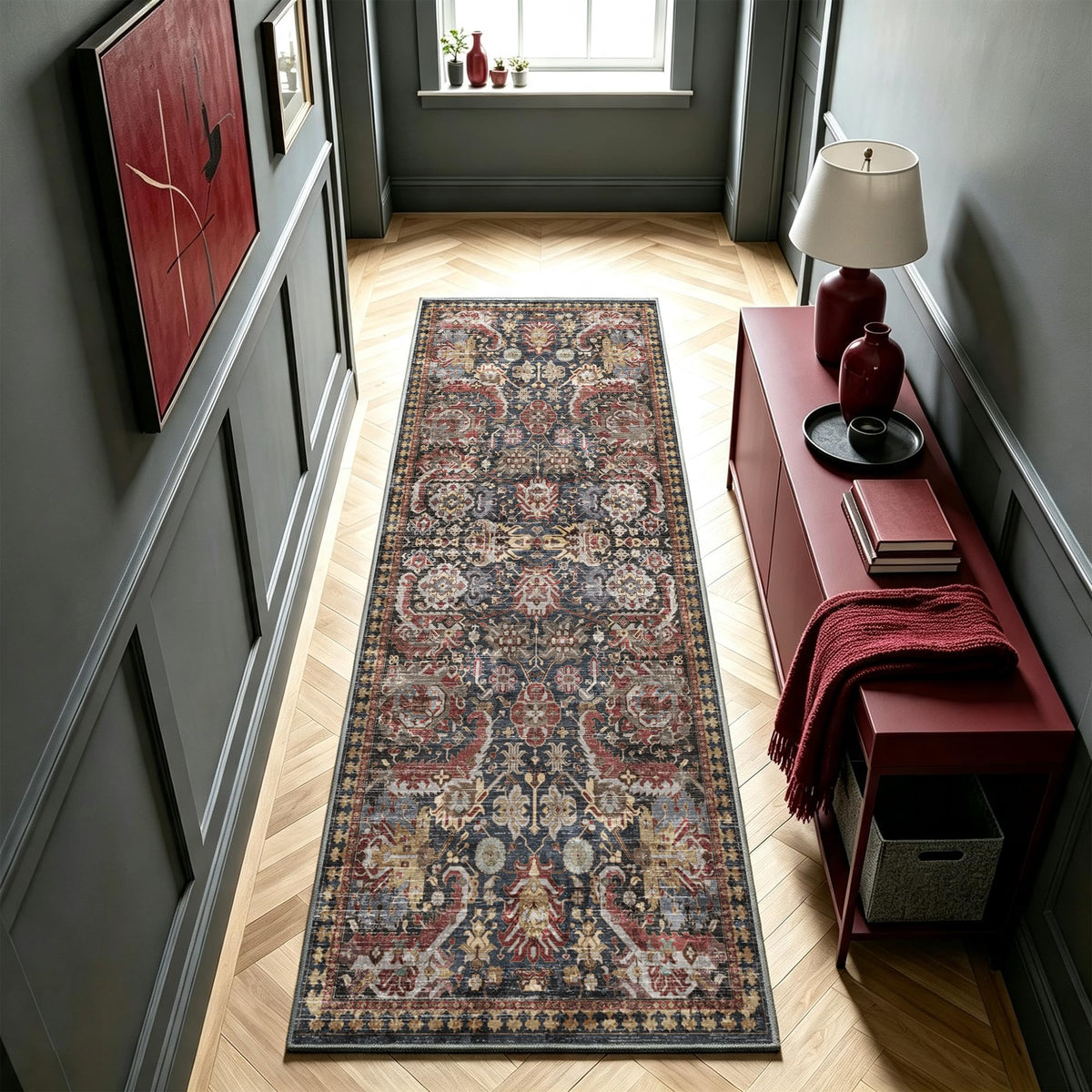 RUGSURE Washable Area Rugs 9' x 12' - 1/6 Thick - Moroccan-Inspired -Stain & Water Resistant Non-Slip - Resistant Rug for Living Room, Bedroom, Nursery, Pet & Child Friendly (Blue and Brown)